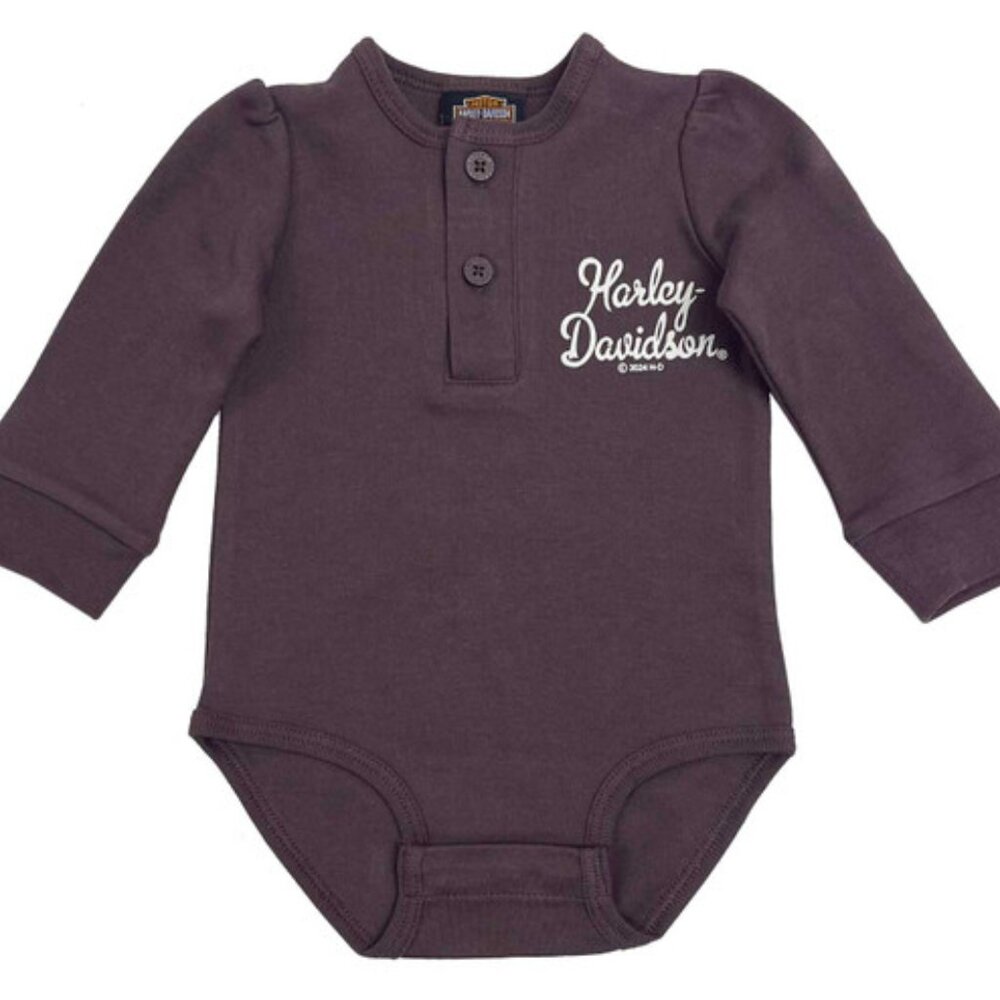 Harley-Davidson Baby Girls Long Sleeve Henley H-D Script Creeper Purple